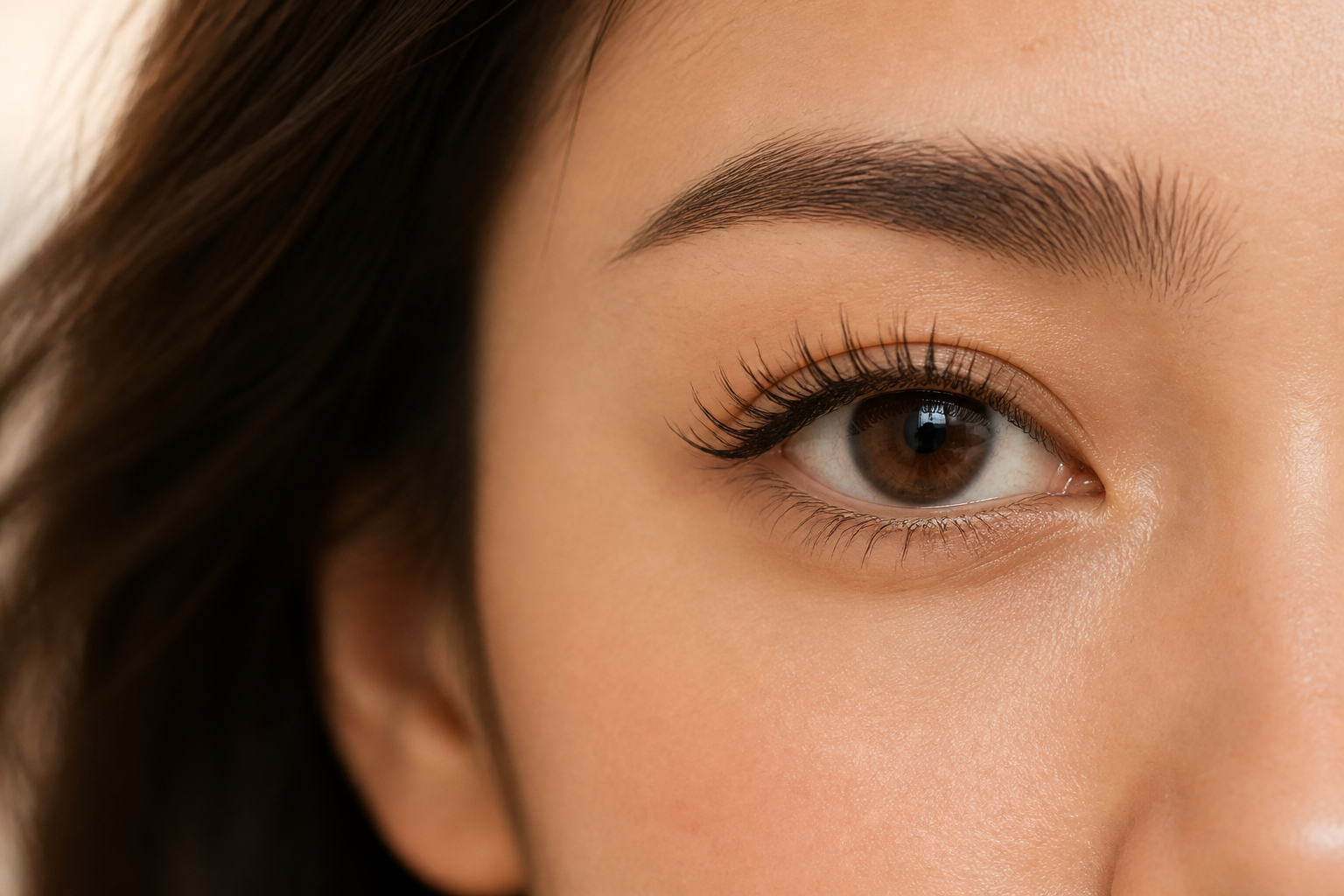 Close-up of a wispy eyelash extension result